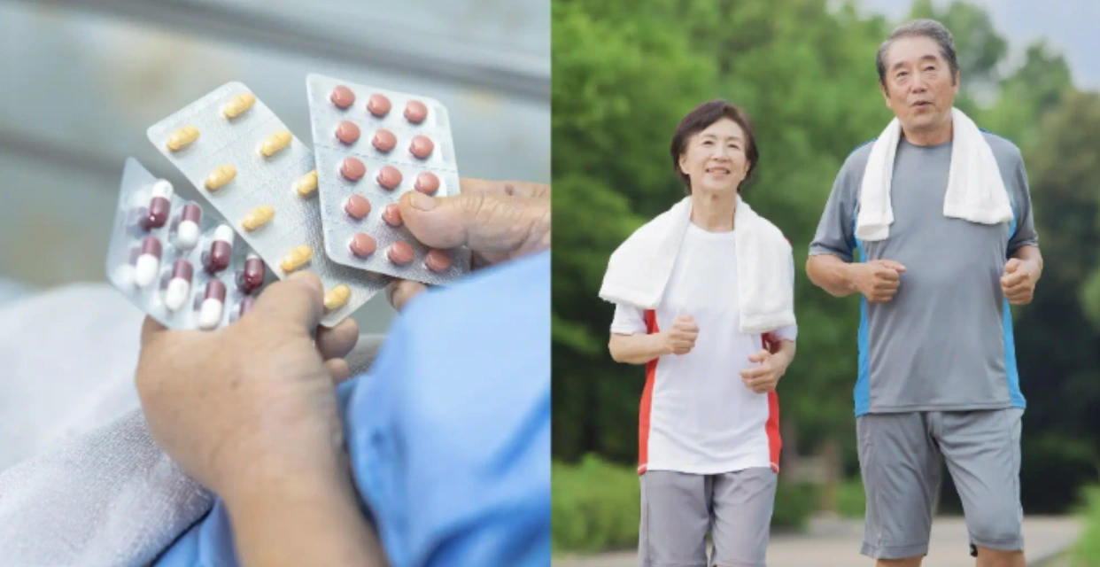 Senior taking medication for arthritis pain and inflammation treatment